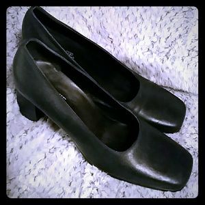 Real leather black heels